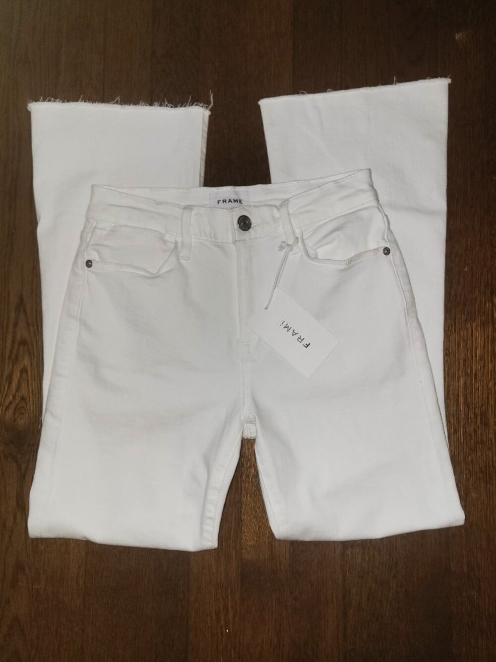 NWT! Frame White Mid-Rise Raw-Edge Ankle Jeans - 26
